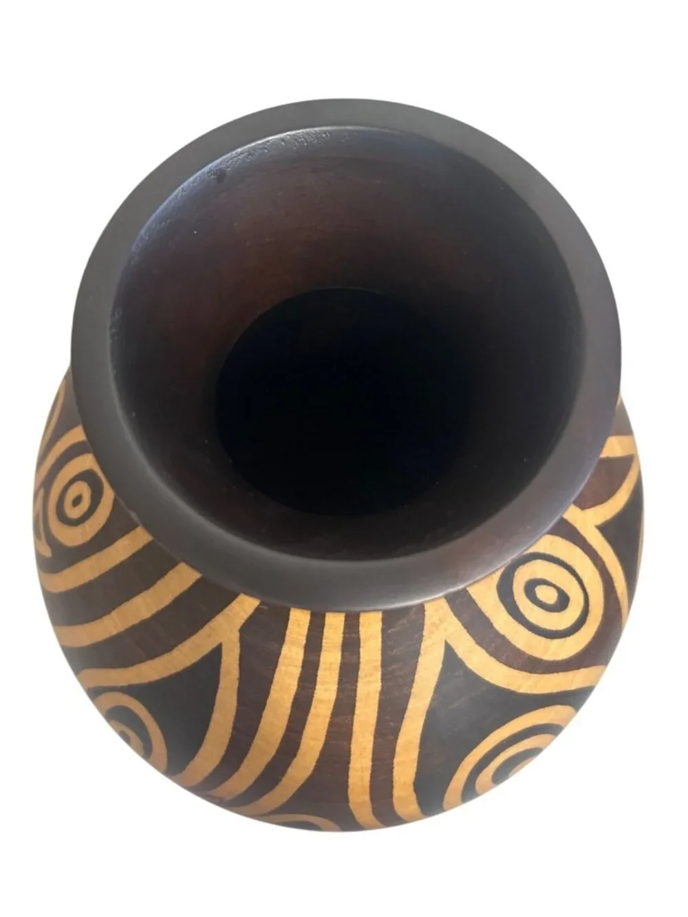Hand Turned Wooden Art Vase Optical Illusion Wood Grain Design Decorative Rustic